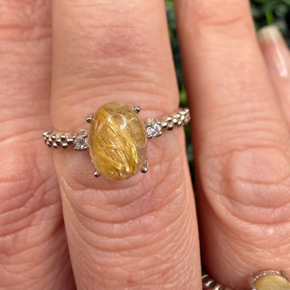 Golden Rutile Quartz, Adjustable Sterling Silver Ring - Picture 4 of 10